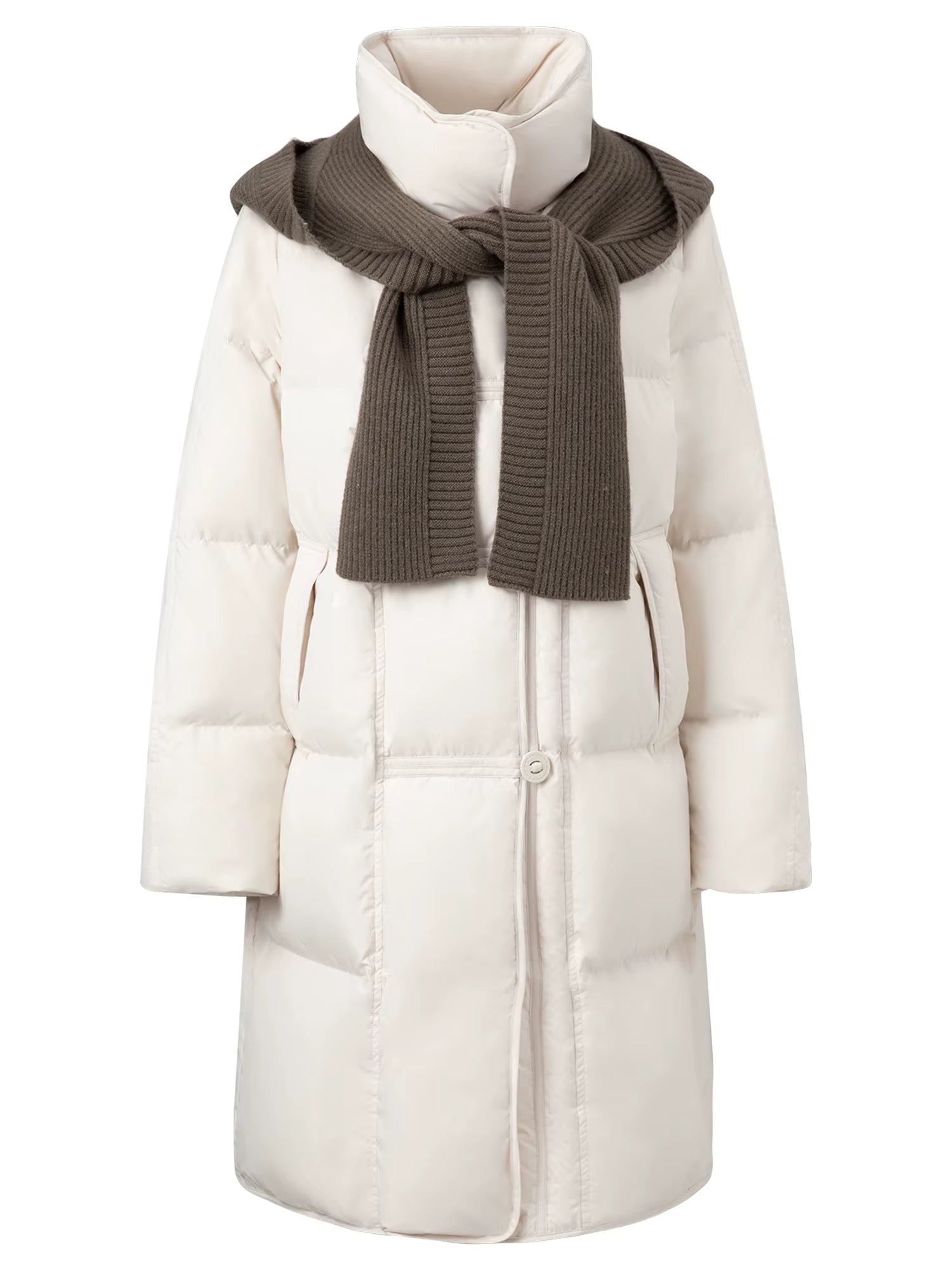 Standing Collar Detachable Knit Hat Fitted Waist Down Jacket for Women Winter 2025 New Collection 90% White Duck Down Coats