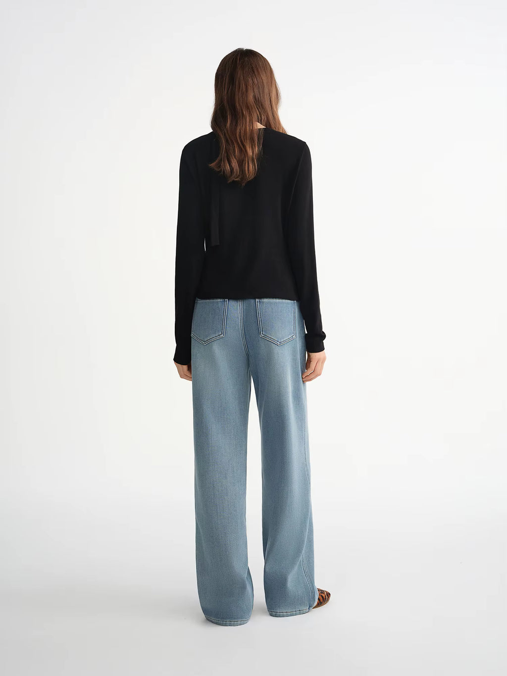 Plus-Size Women Layered Art Long-Sleeve T-Shirt with Floating Ribbon neckline Mock Two-Piece Slimming Top for Curvy Women