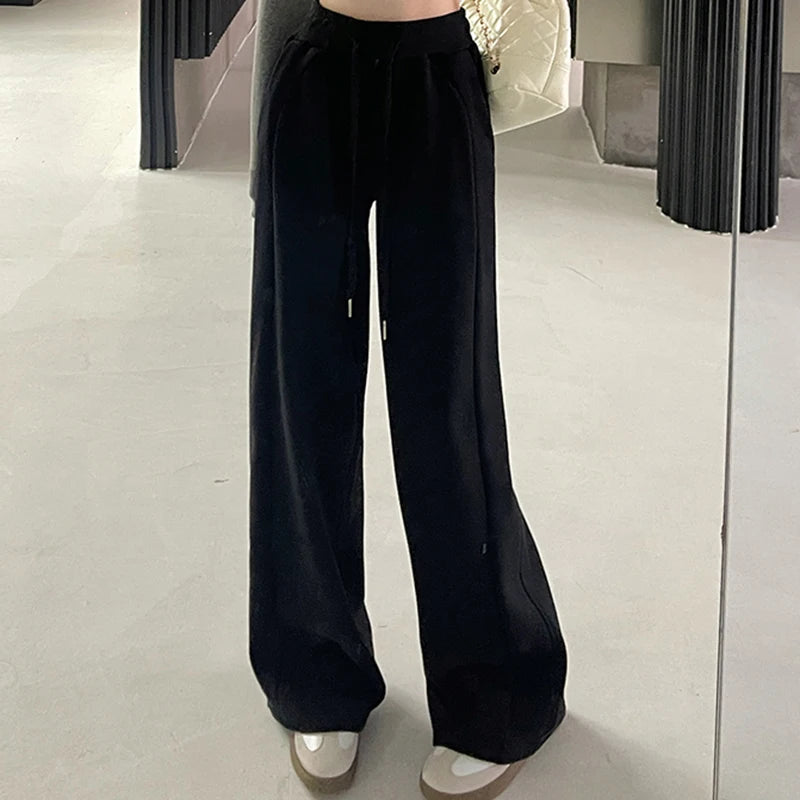 Women Korean Leisure Comfortable Wide Leg Trousers Girls High Waist Casual Grunge Clothes Sweatpants Female Fashion Loose Slacks