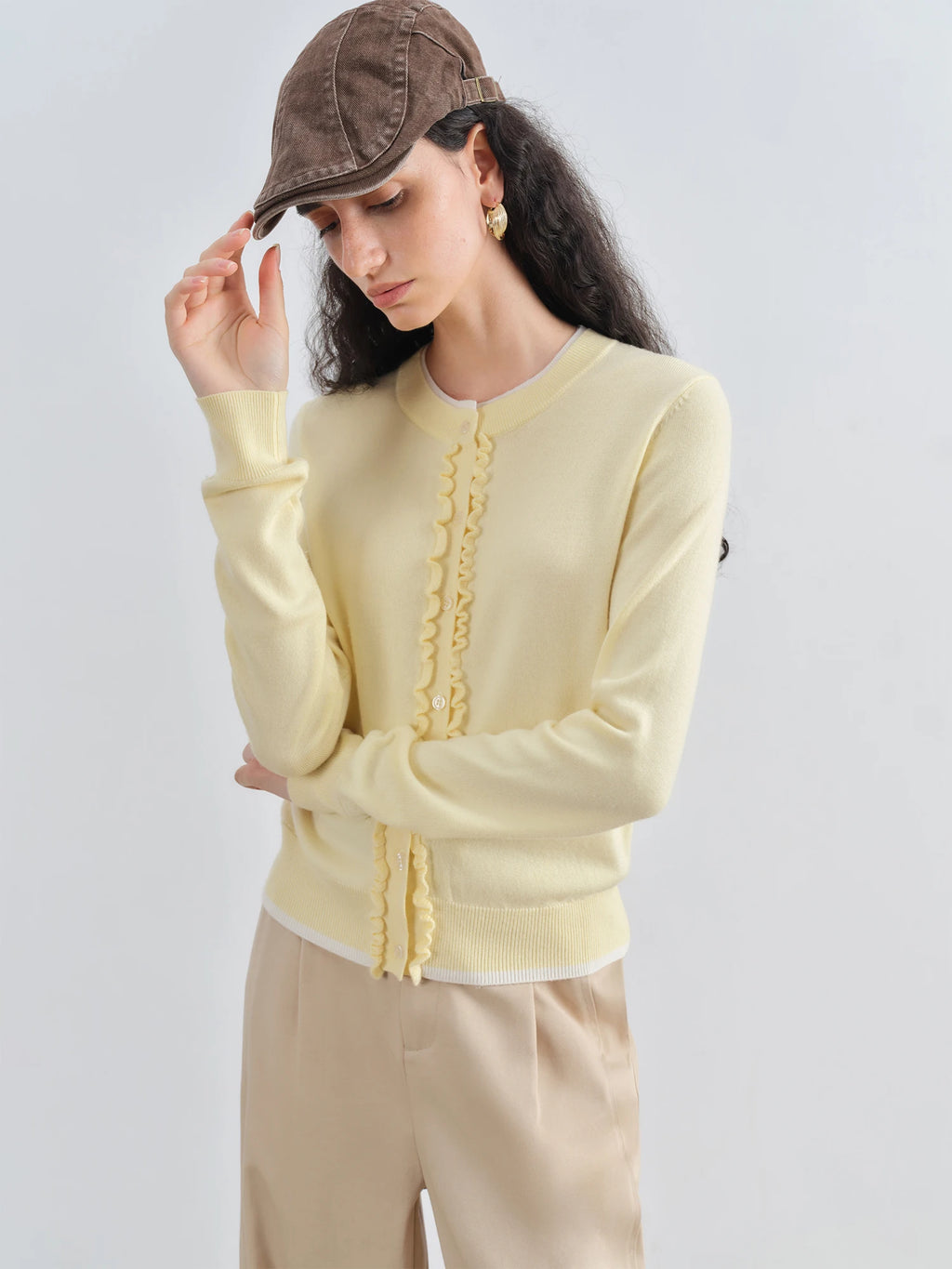 ZIQIAO Autumn 2025 Women's Structured Shoulder Knit Cardigan - Round Neck Layered Illusion Fit Textured Open Front Casual Top