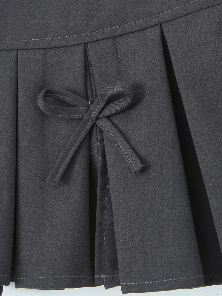 Chu Sau beauty 2024 Women Spring Fashion Hot Sweet Super Short Skirt Sexy Low Waist Bow Tied Mini Skirts Chic Slim Pleated Skort