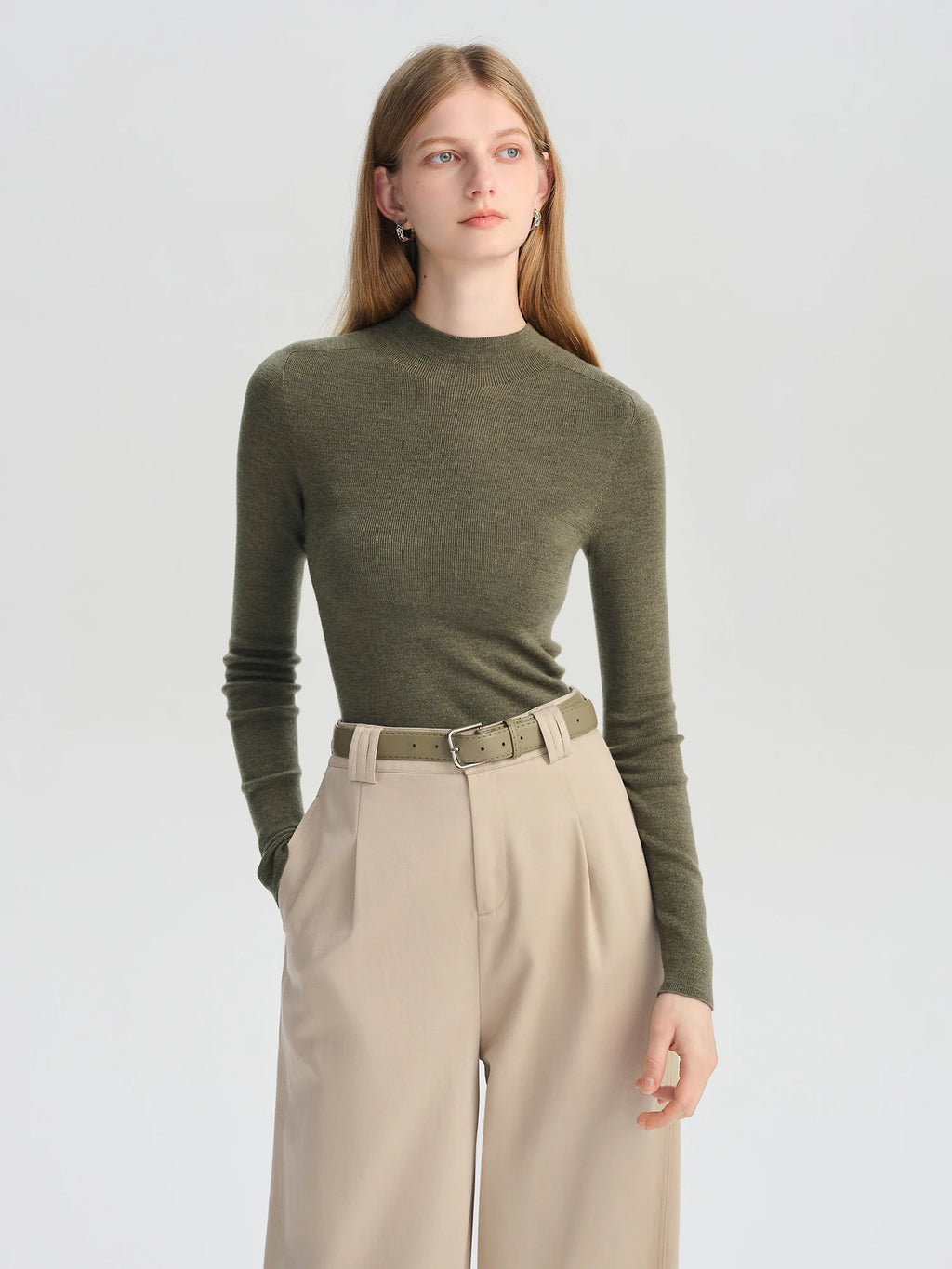 ZIQIAO Wool Sweater for Women Autumn and Winter New 18 Needle Nude Seamless Knitted Bottoming T-shirt