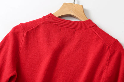 Ethereal MD 2024  new style of Women's casual New Year's red wool blend crew-neck short-sleeved sweater