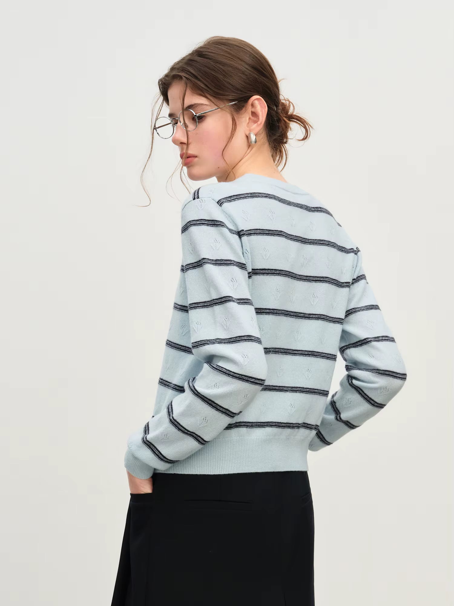 Winter 2025 Women's Jacquard Stripe Knit Sweater - Casual Office Wear Versatile Pullover Top Daily Chic Essentia