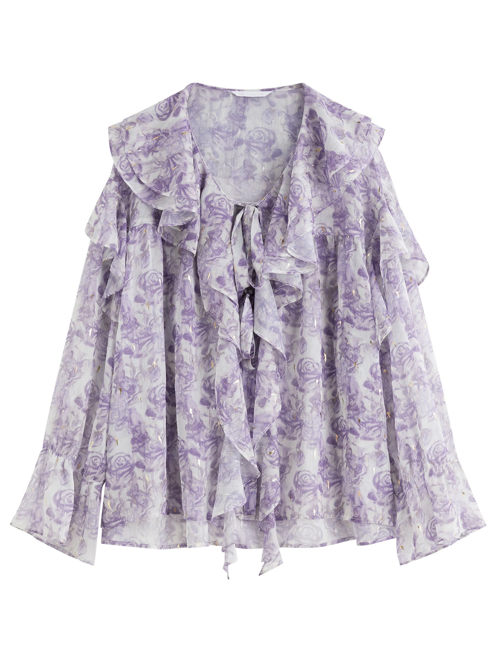 FSLE French Rose Ruffle Collar Shirt Women 2025 Summer New Commuter Long-sleeved Top