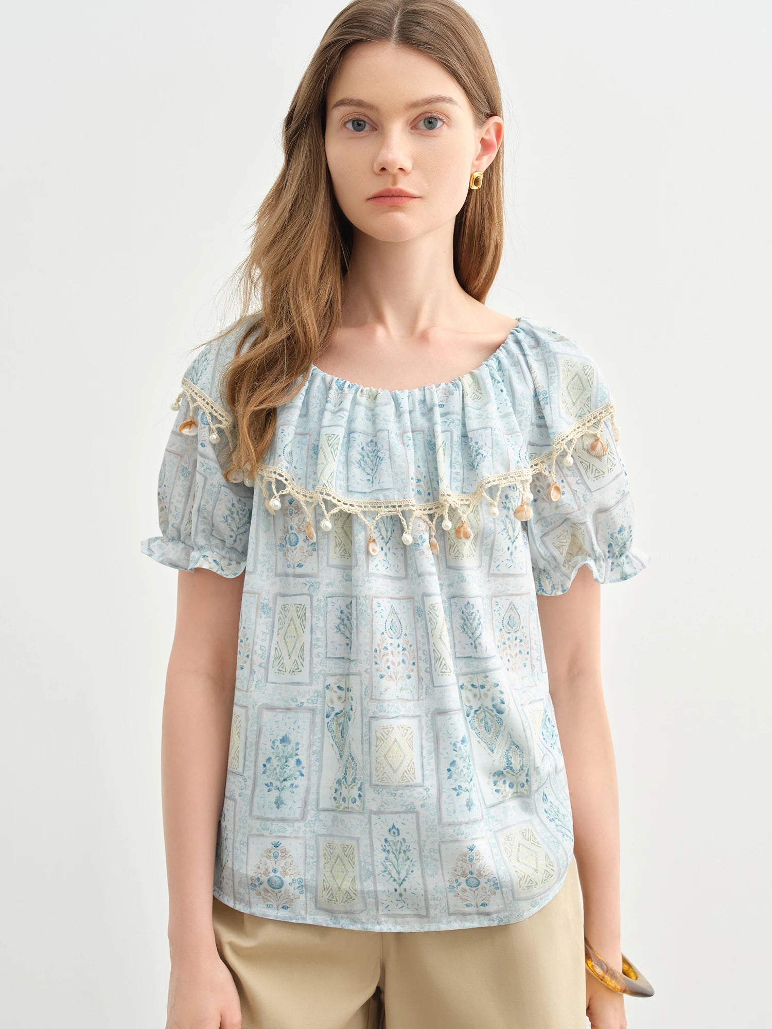 DUSHU Sweet Vacation Two-wear Blouse 2025 Summer New Sweet Romantic Two-wear Blouse