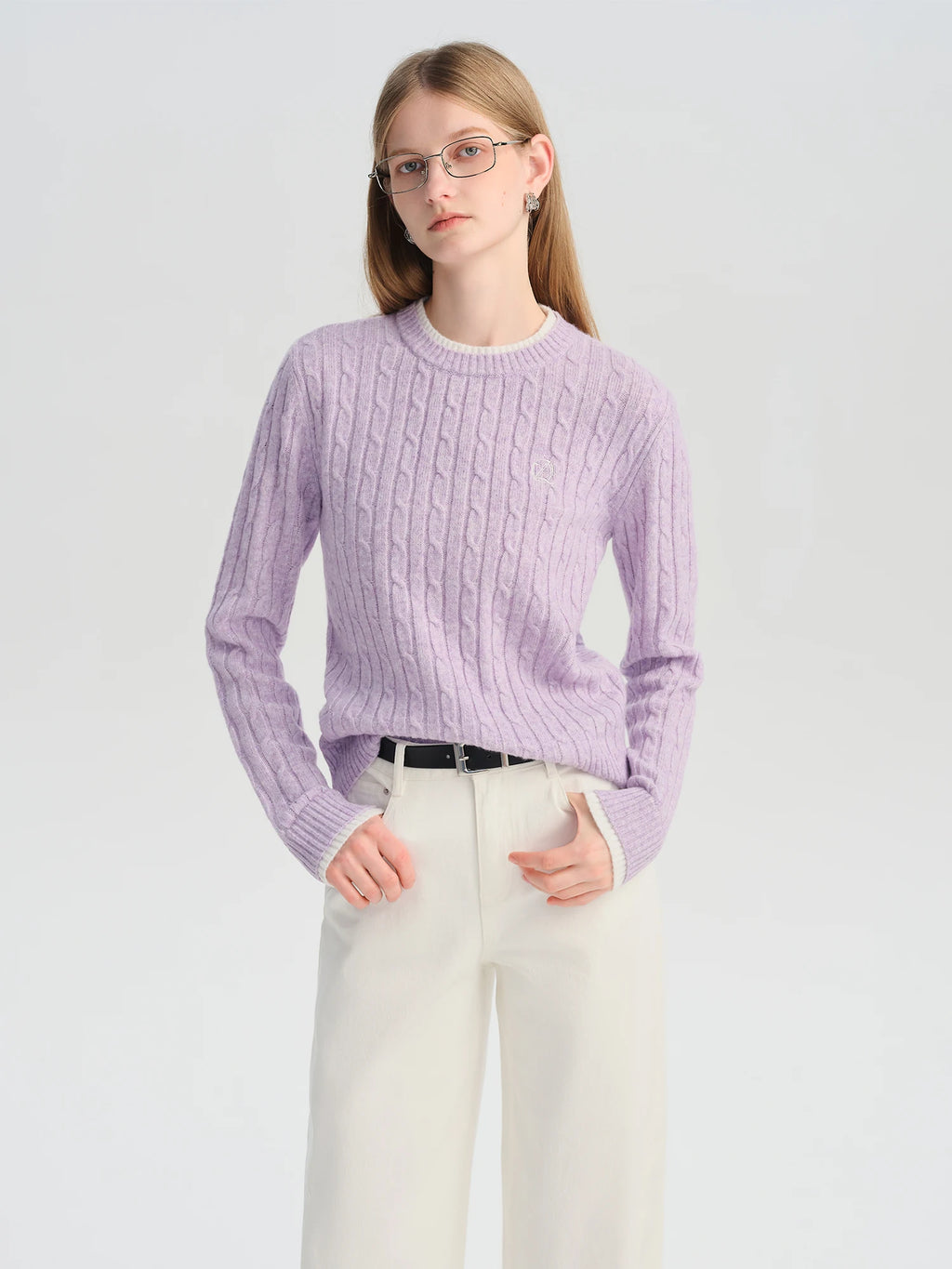 ZIQIAO-Petite Women's Mock Two-Piece Round Neck Jacquard Wool Knit Sweater Korean-Style Pullover Fall 2025 New Arrival Pullovers