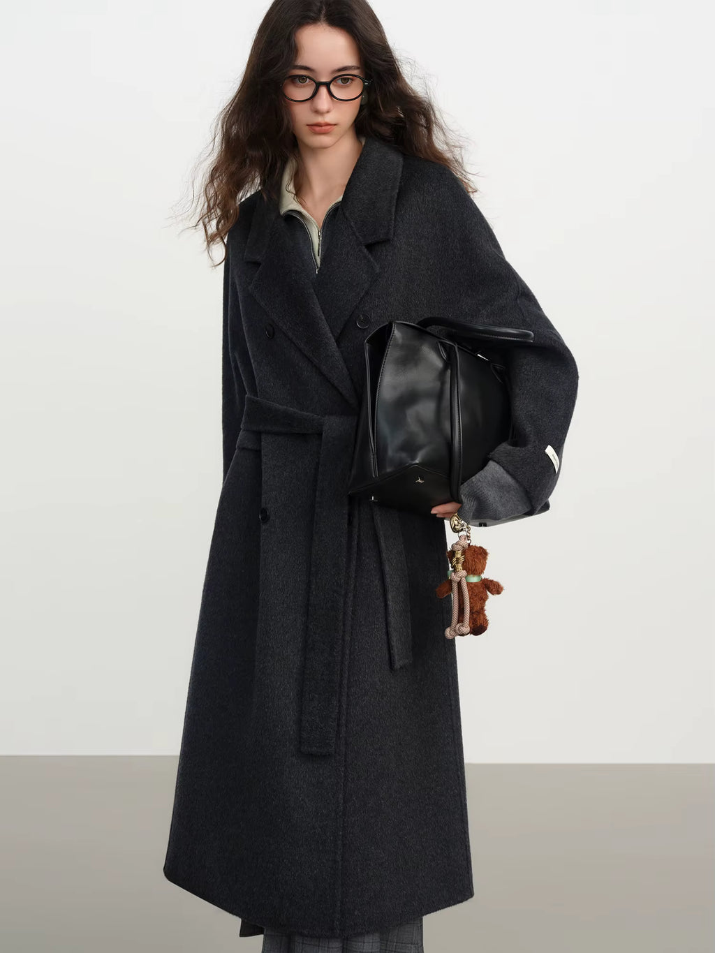 Cashmere Double-breasted Collar Woolen Coat Women 2025 Winter Commuting Light Blue Casual Loose Lazy Simple Coat