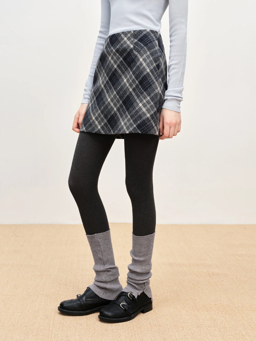 FSLE High Waist Retro Plaid Woolen Skirt Short Skirt Women 2025 Autumn and Winter New Mini A-line Skirt