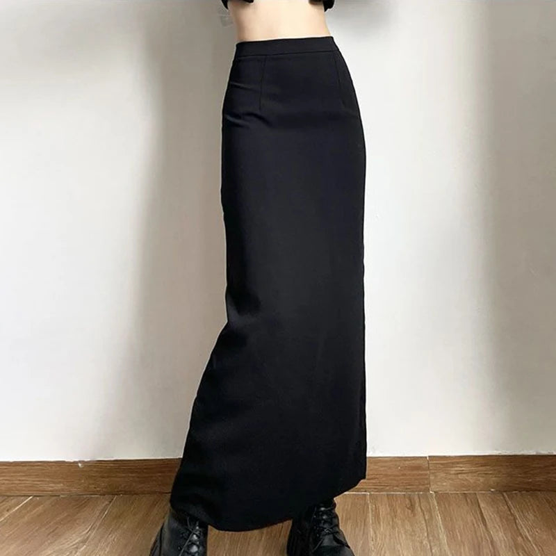 Gidyq Streetwear High Waist Women Skirt American Style Fashion Slit Midi Skirt Spring Harajuku Casual Female All Match Skirts