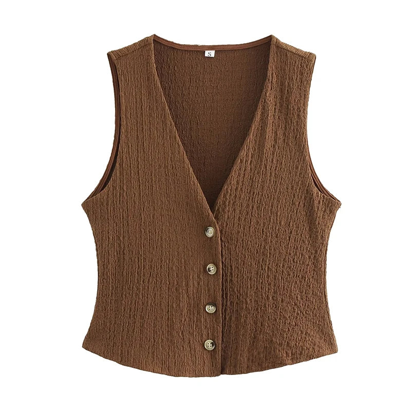 Women's 2-Piece Sleeveless Button-Down Vest & Wide-Leg Pants Set