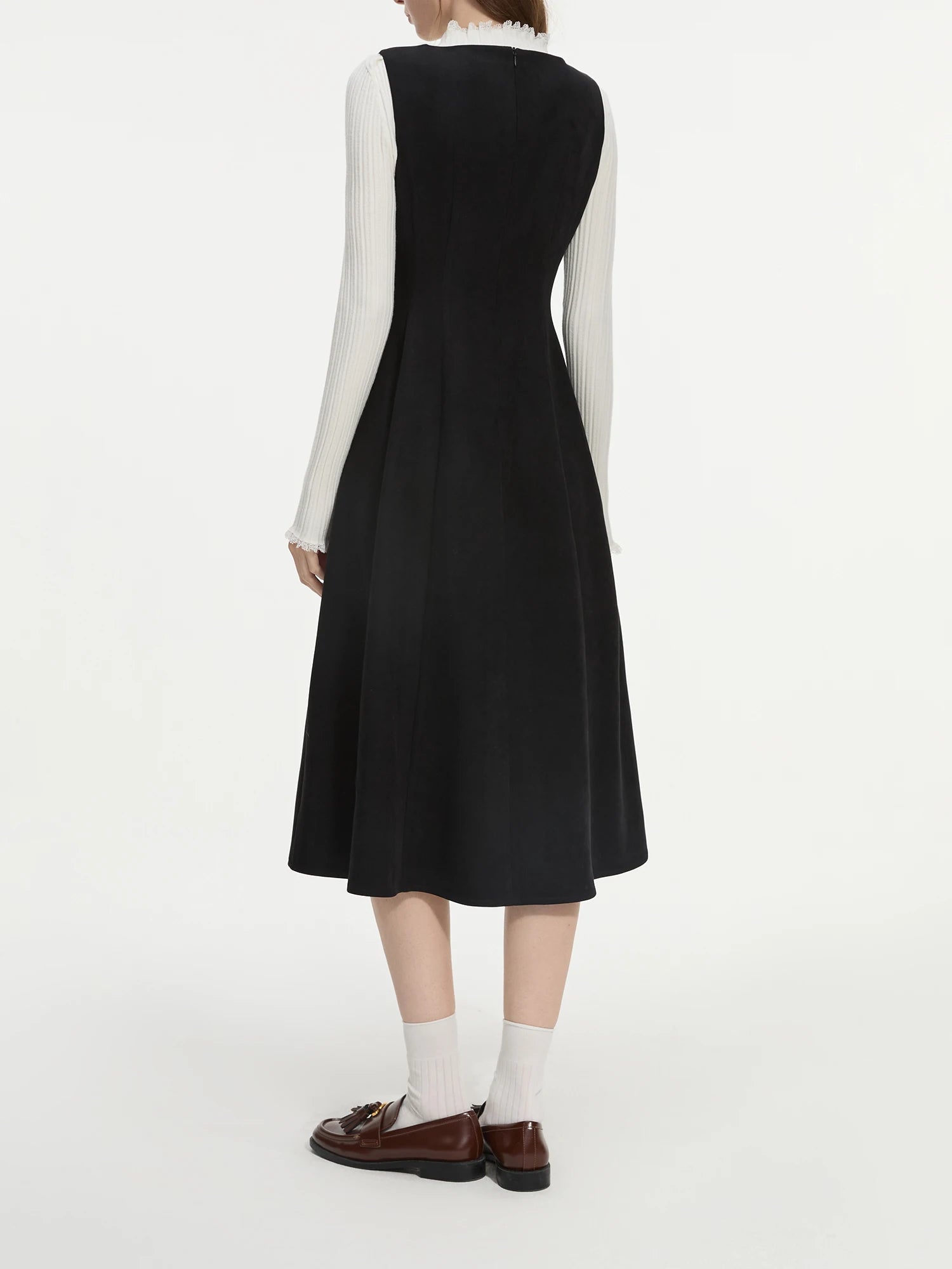 FSLE【2 Length】Women Winter Sleeveless Dress Black Thick Commuter Tank Round Neck Dress Office Lady Dress 24FS14518+24FS14666