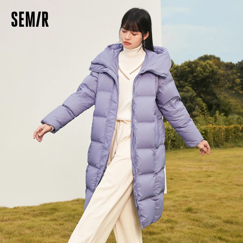 Semir 2023 Hot Long Down Jacket Women Waterproof Hooded Coat Winter New Loose Girls Jacket Multi-Color Thick Windbrake Down Coat