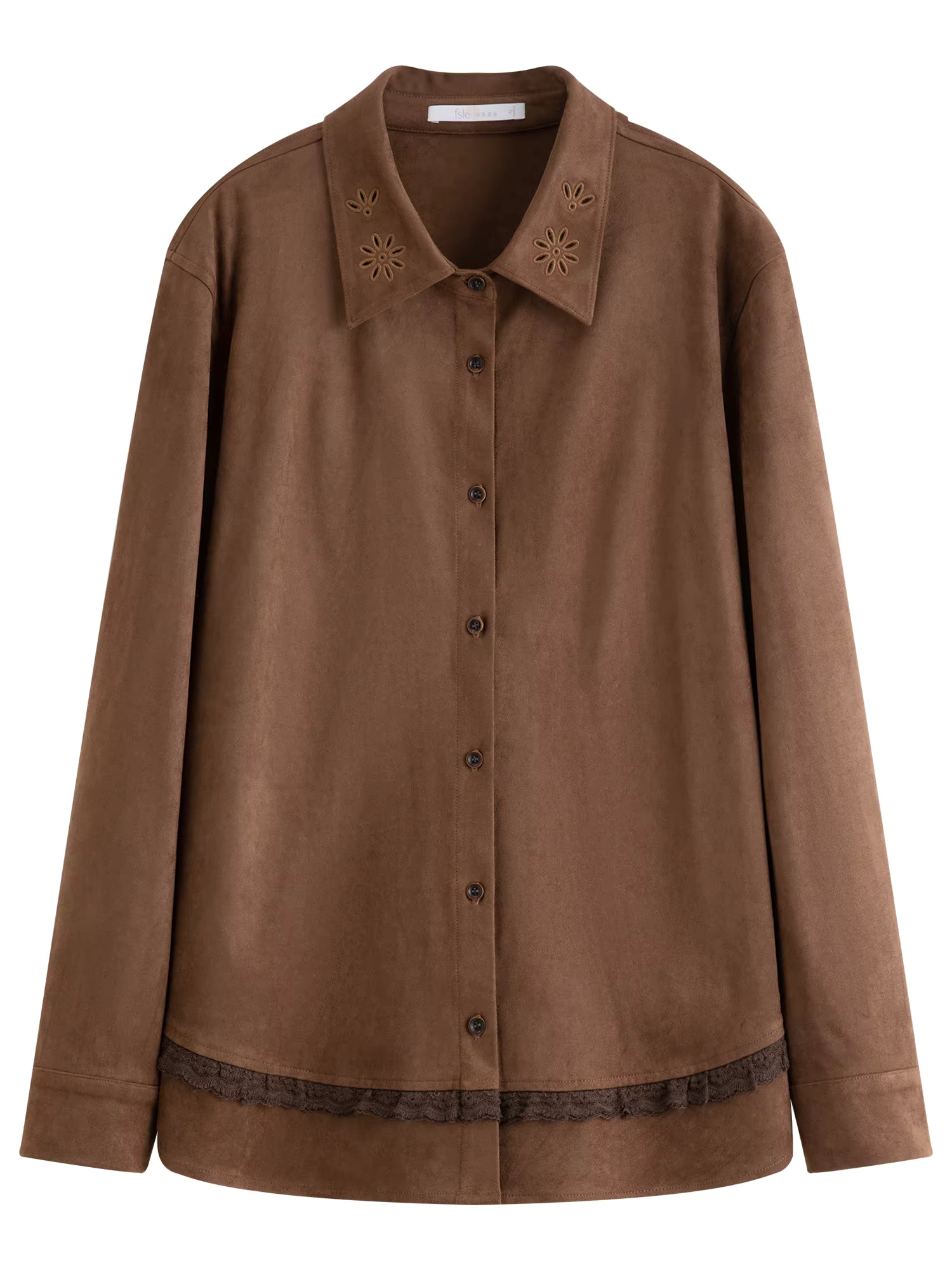 Vintage Suede Stylish Turned Collar Women's Blazer Cut-Out Embroidery Fall Winter 2025 New Arrival chic Winter Shirts Coats