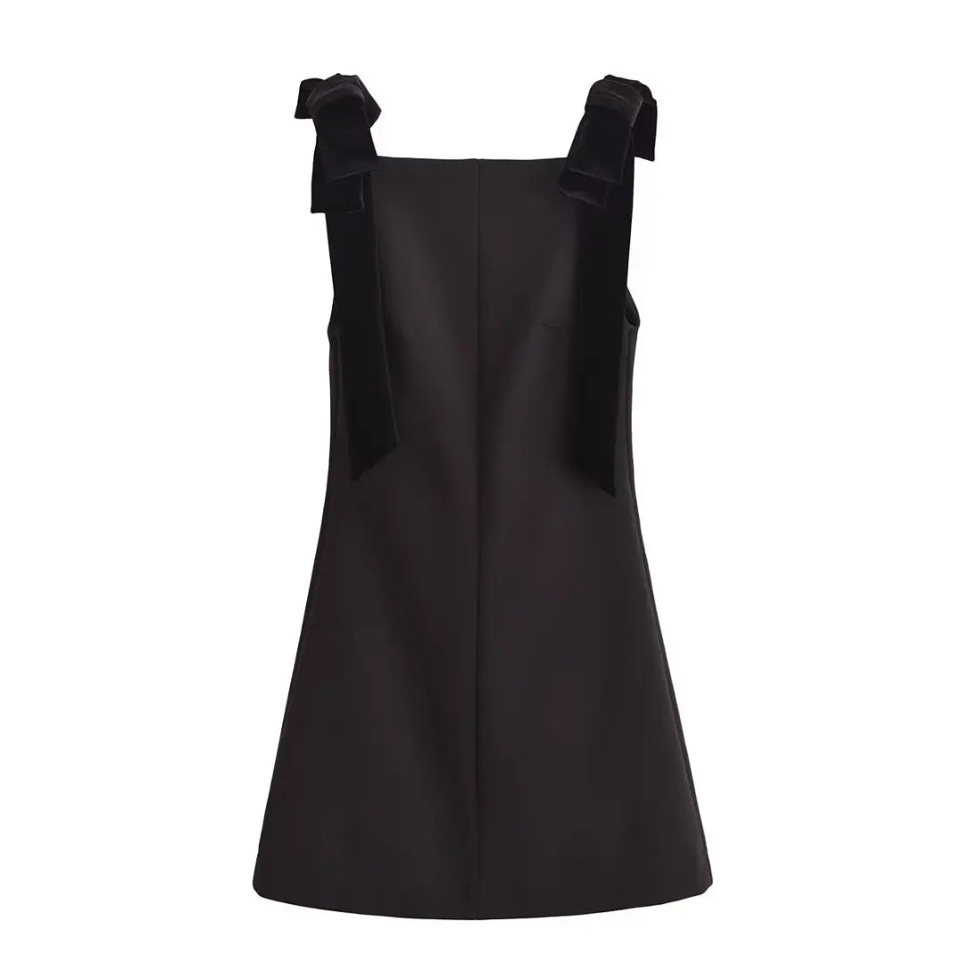 TRAF Women Chic Bow Design Mini Dress New Woman Elegant Sexy Sleeveless Dress Female Back Zipper Slim Elegant Party Dress