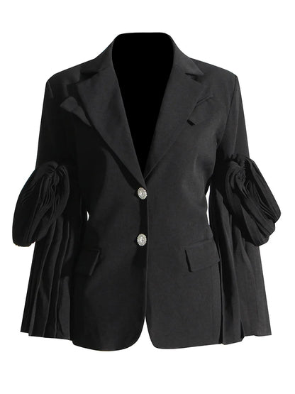 VGH High Street Plain Blazers For Women Notched Long Sleeve Single Breasted Patchwork Folds Coats Female 2022 Spring Clothes New