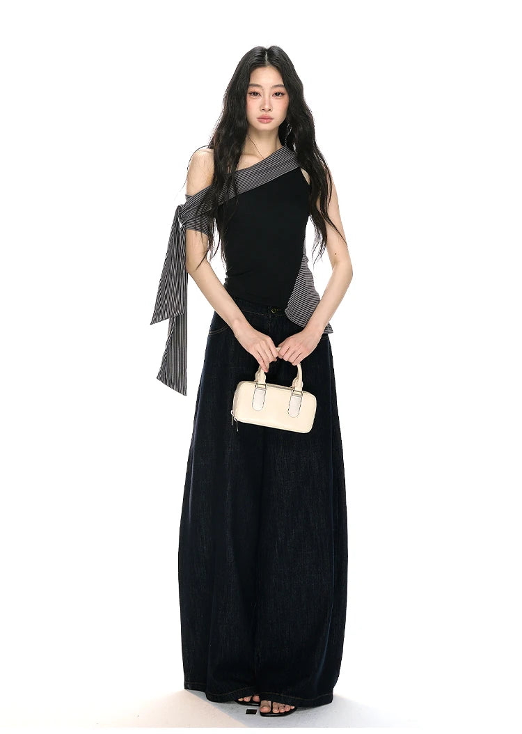 Modern Asymmetrical One-Shoulder Wrap Detail Top