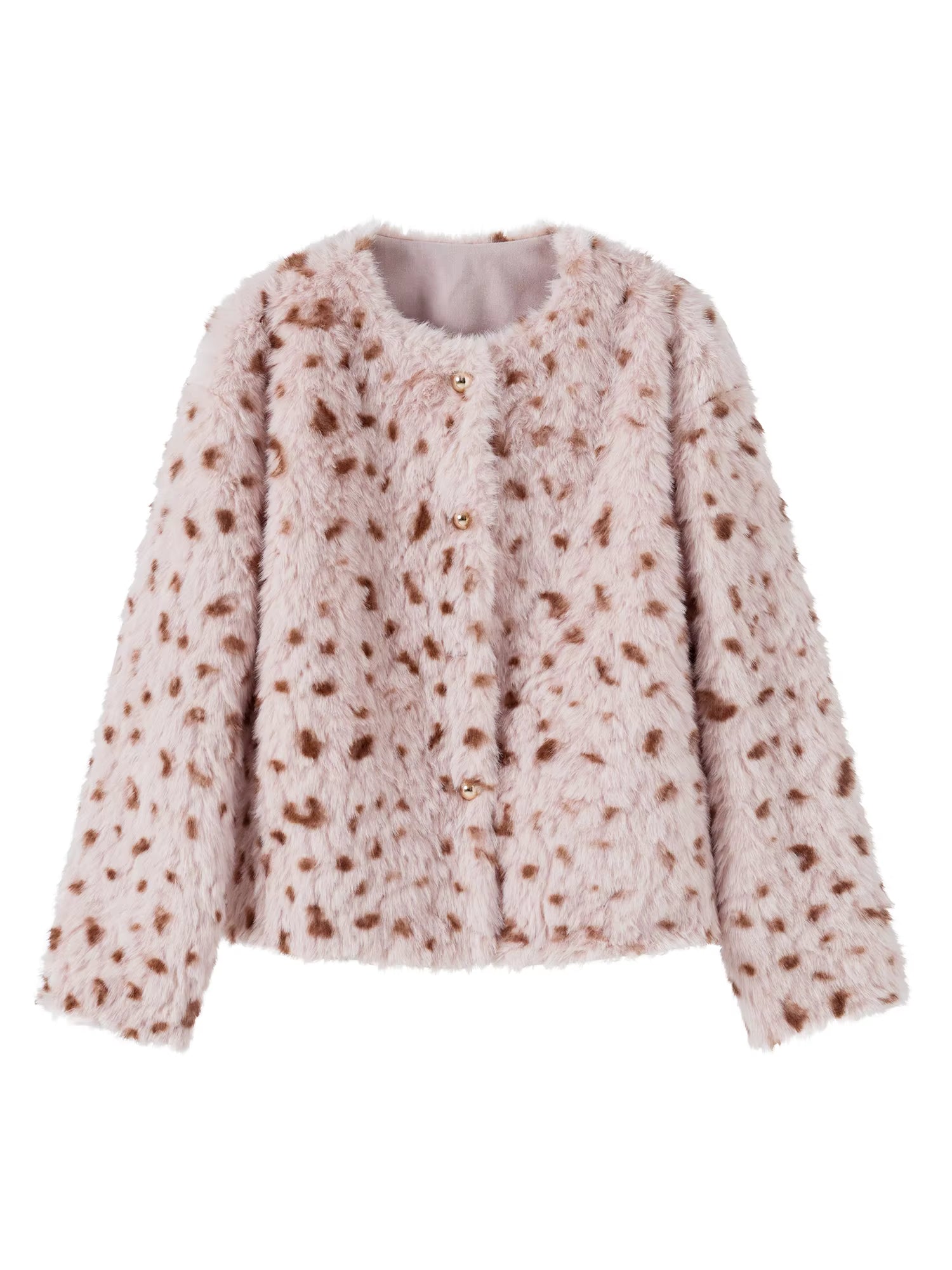 Chestnut Brown Leopard Print Women Faux Fur Stylish A-Line Trench Coat Fall Winter 2025 New Arrival Cozy Winter Essentials