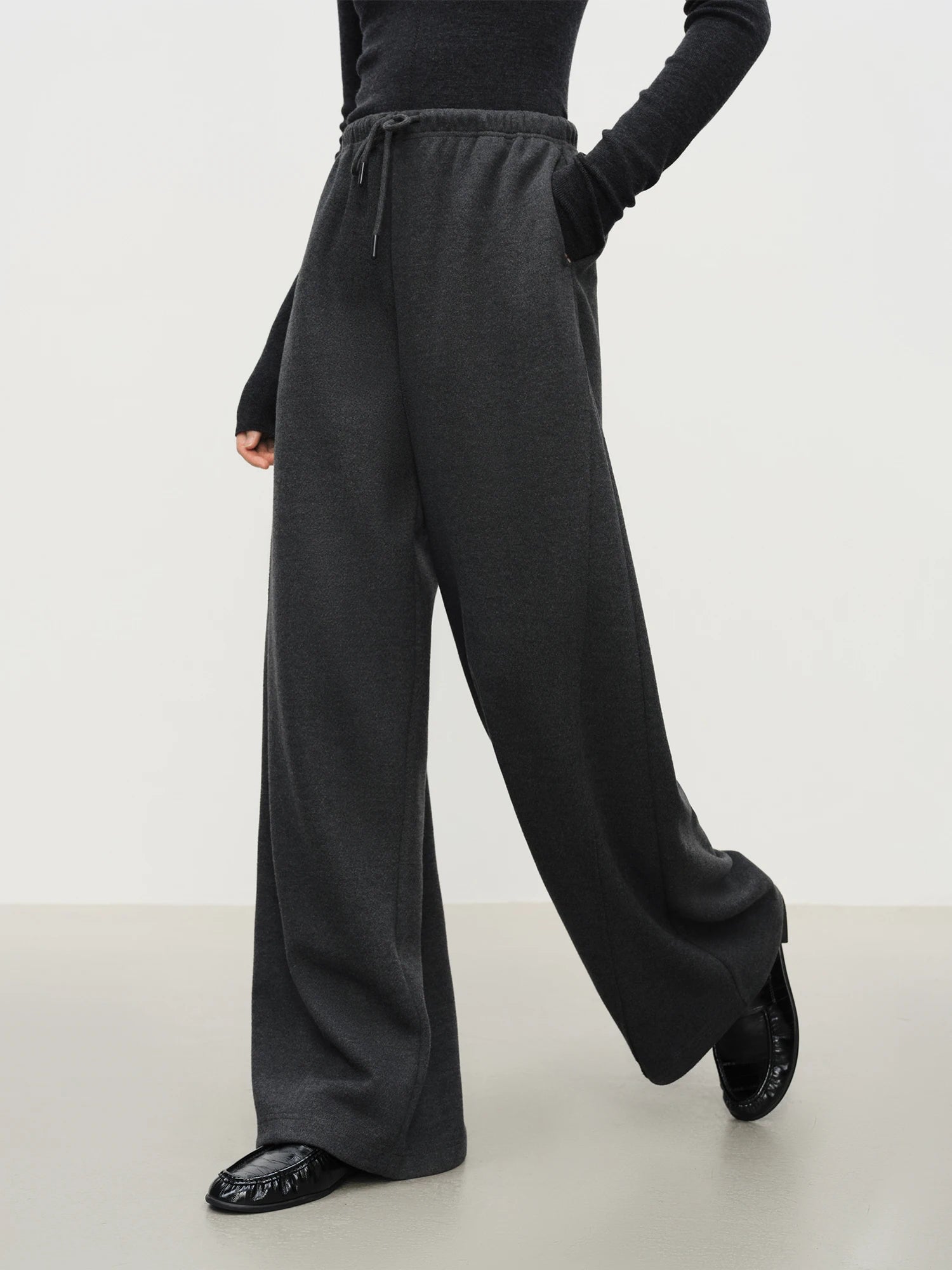 FSLE Relaxed Lazy Straight-leg Versatile Knitted Casual Pants Women Solid 2025 Winter New Slim Pants
