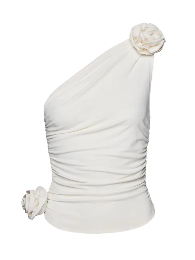 VGH Asymmetrical Slim T Shirt For Women Diagonal Collar Sleeveless Solid Patchwork Top For Women Clothing 2023 Summer Style