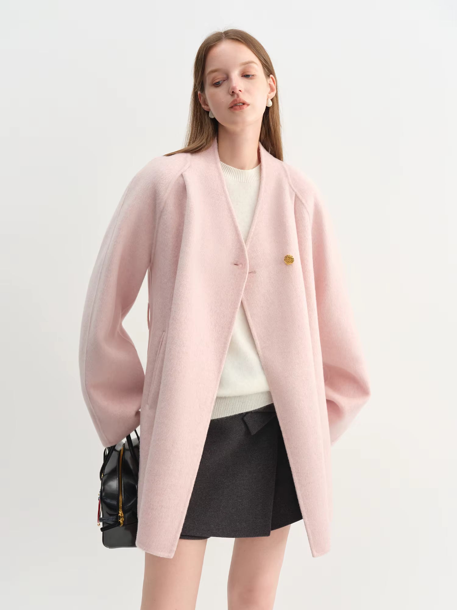 【Premium Series】 Exquisite Tweed Wool Coat Petite Women Stylish Collarless Winter Outerwear Youthful Design 2025 Winter