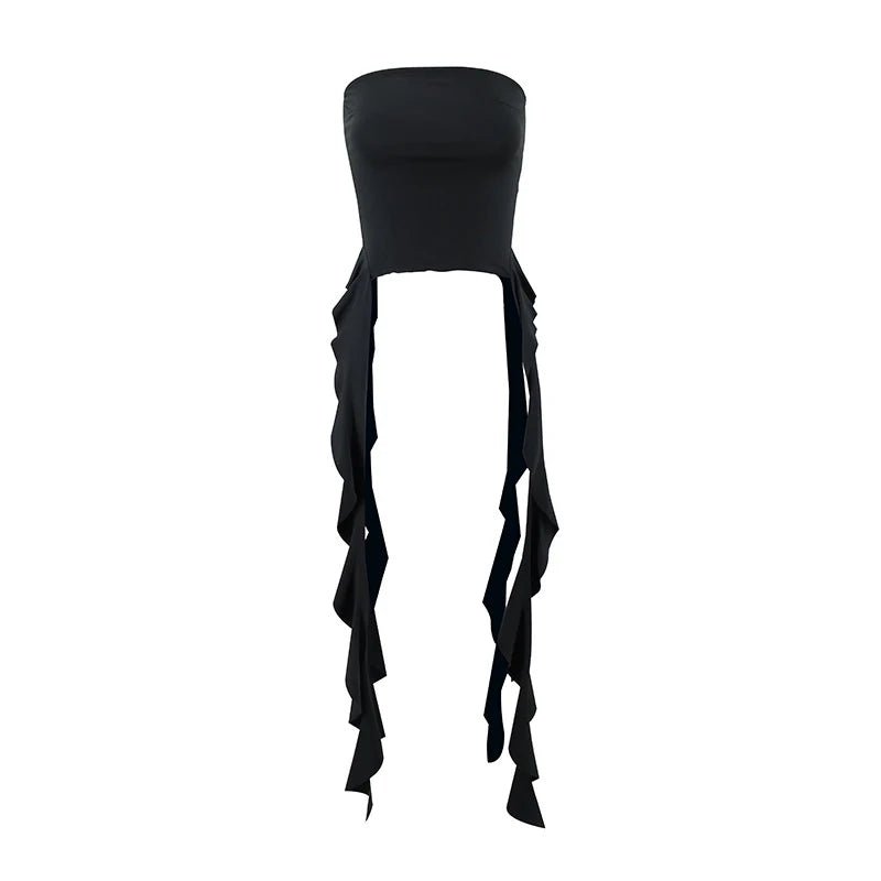 Ruffle Hem Strapless Tube Top Sleeveless Pleated Peplum Bandeau Tops