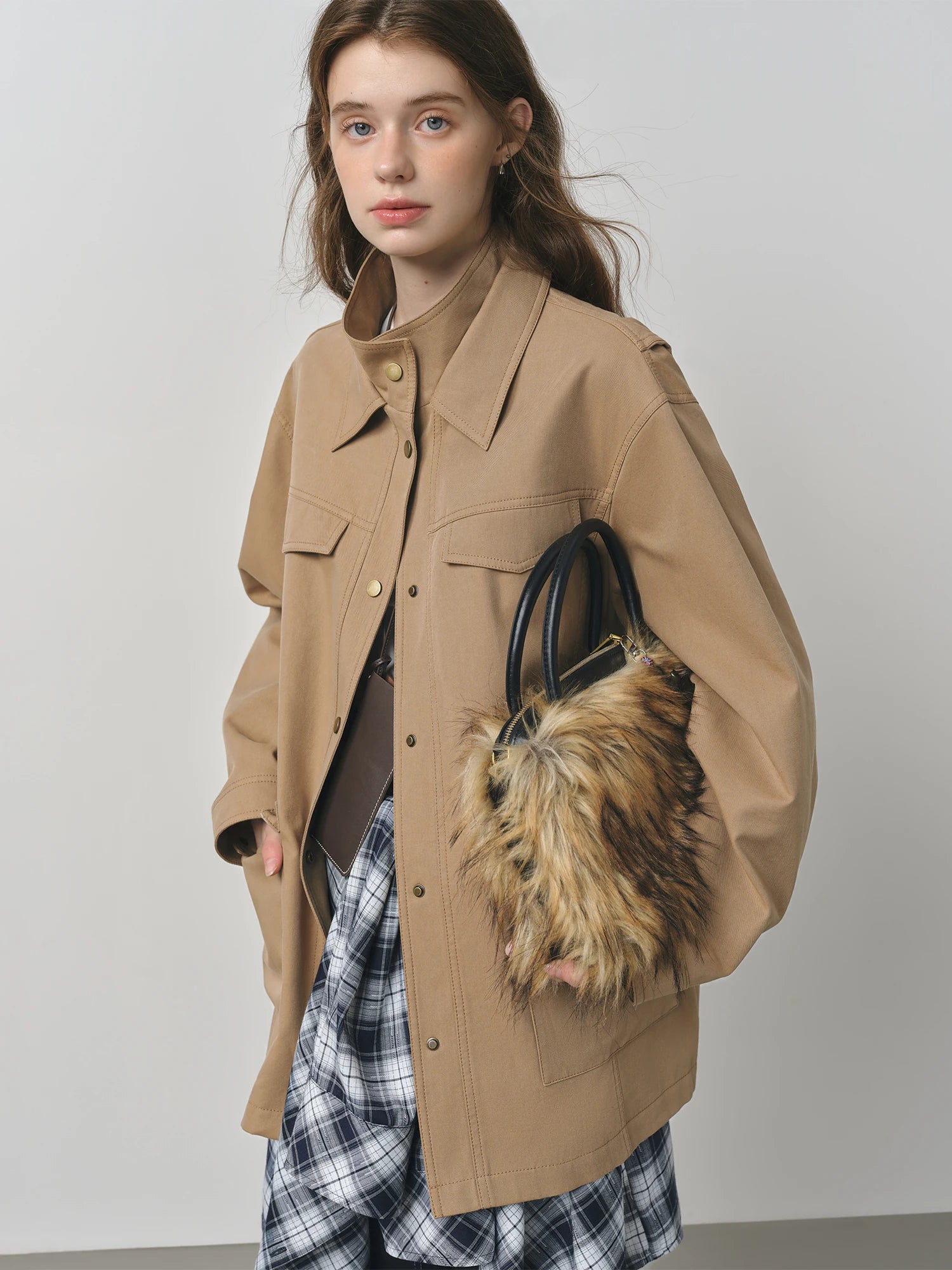 FSLE 2025 New Fall Women Vintage Baren Style Workwear Jacket Oversize Lapel Coat Retro Loose Fit Utility Jacket Outerwear Jacket