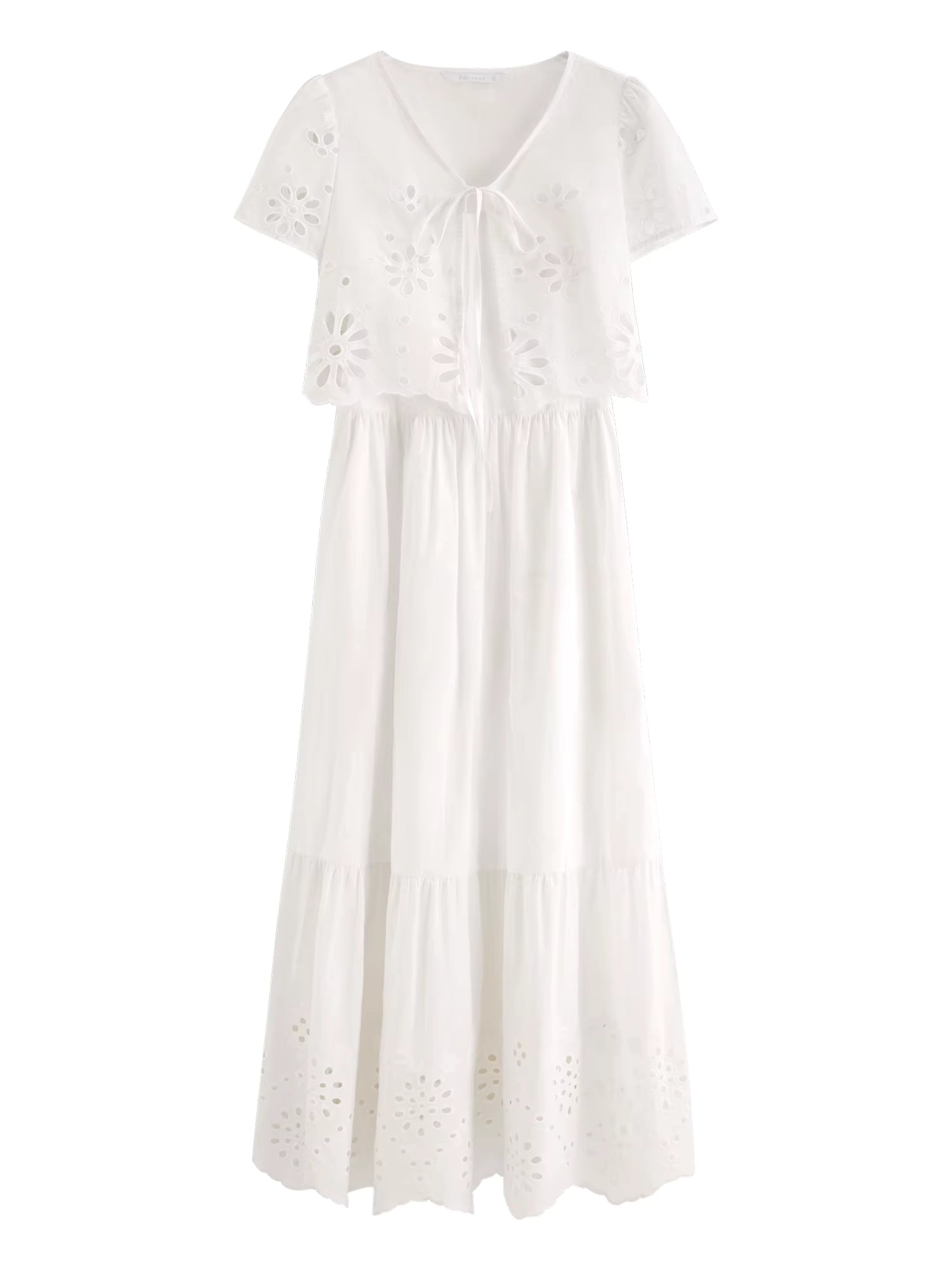 2026 Spring Women's White Two Piece Set Lace Trim Embroidery T-Shirt Slip Dress Soft Romantic Coquette Style Elegant Outfit