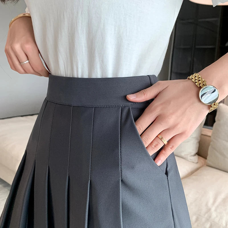 Elastic High Waist Pleated Skirt Woman Black Gray Short A-Line Skirts for Women 2023 Summer Jk Uniform Mini Skirt