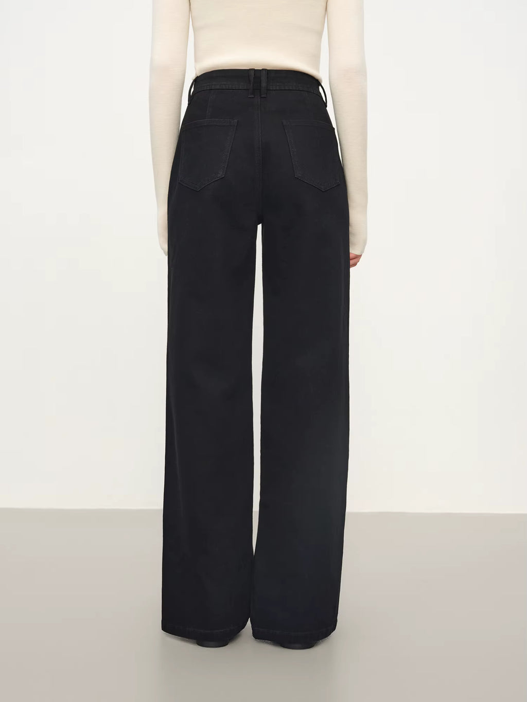 High-Waisted Black Wide-Leg Jeans with Slit Detail, Women's Fashion Casual Stretch Denim Trousers