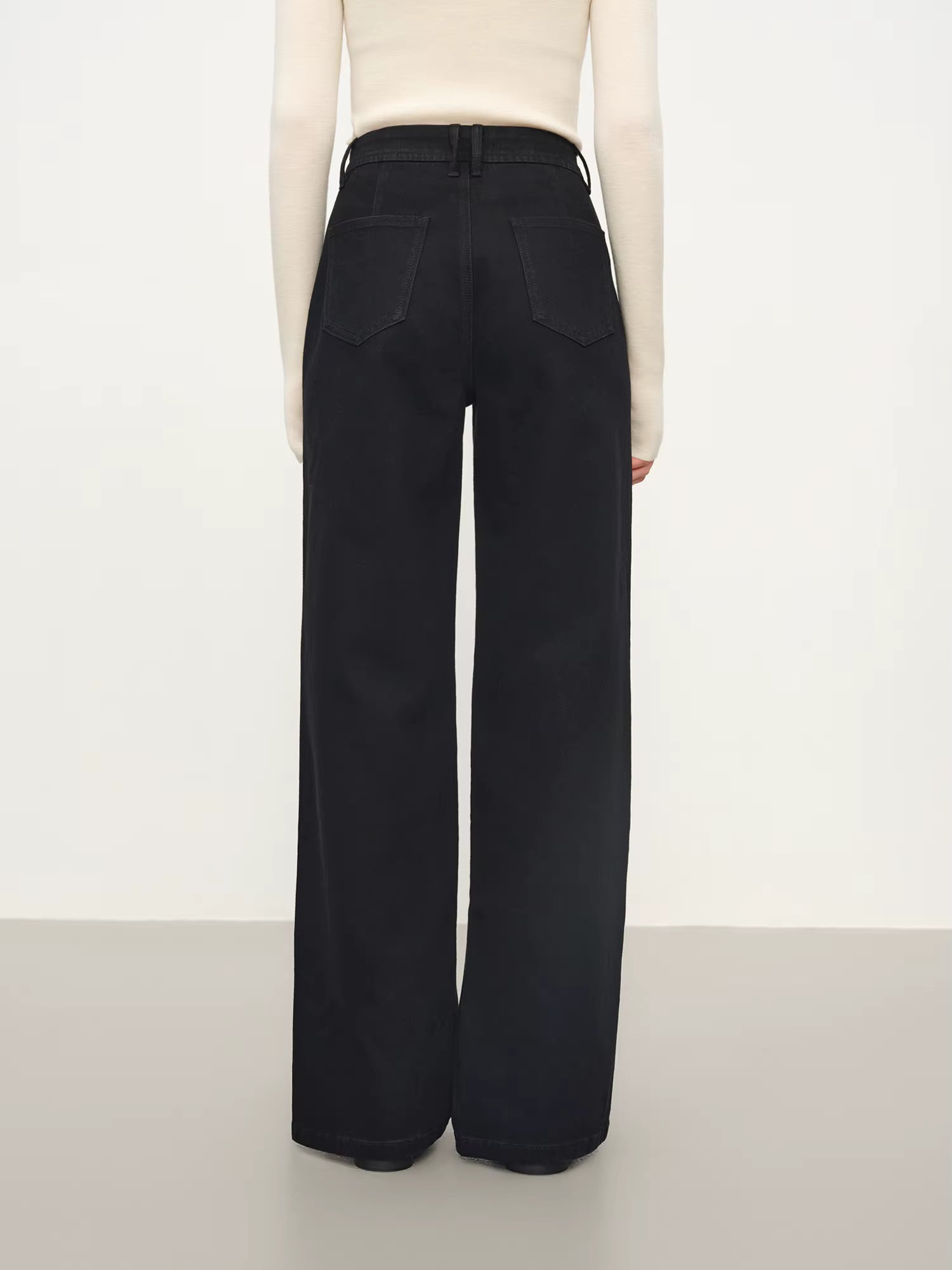 High-Waisted Black Wide-Leg Jeans with Slit Detail, Women's Fashion Casual Stretch Denim Trousers