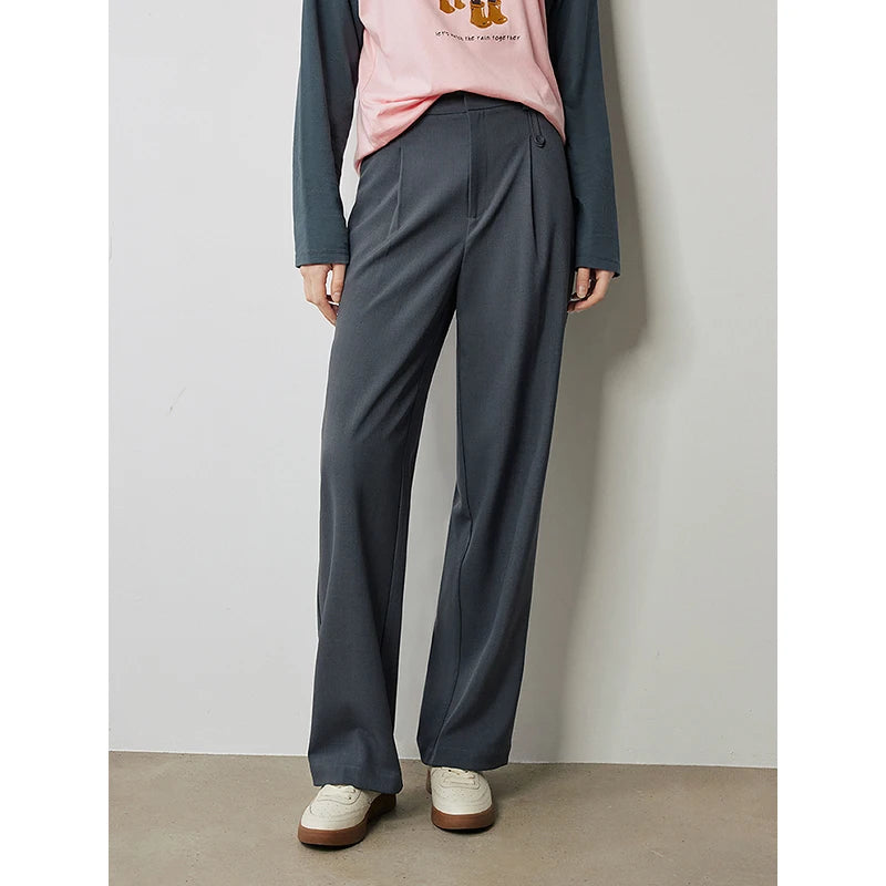 TOYOUTH Women Casual Pants 2024 Autumn New High Waist Straight Wide Leg Ankle Length Trousers