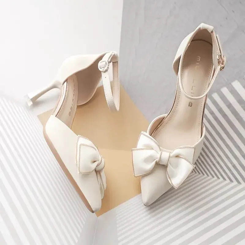 2024 Medium Heel Heels Women's Shoes Trend Pointed Toe Butterfly Stilettos Elegant Dress Weddings Bridal Party White Designer