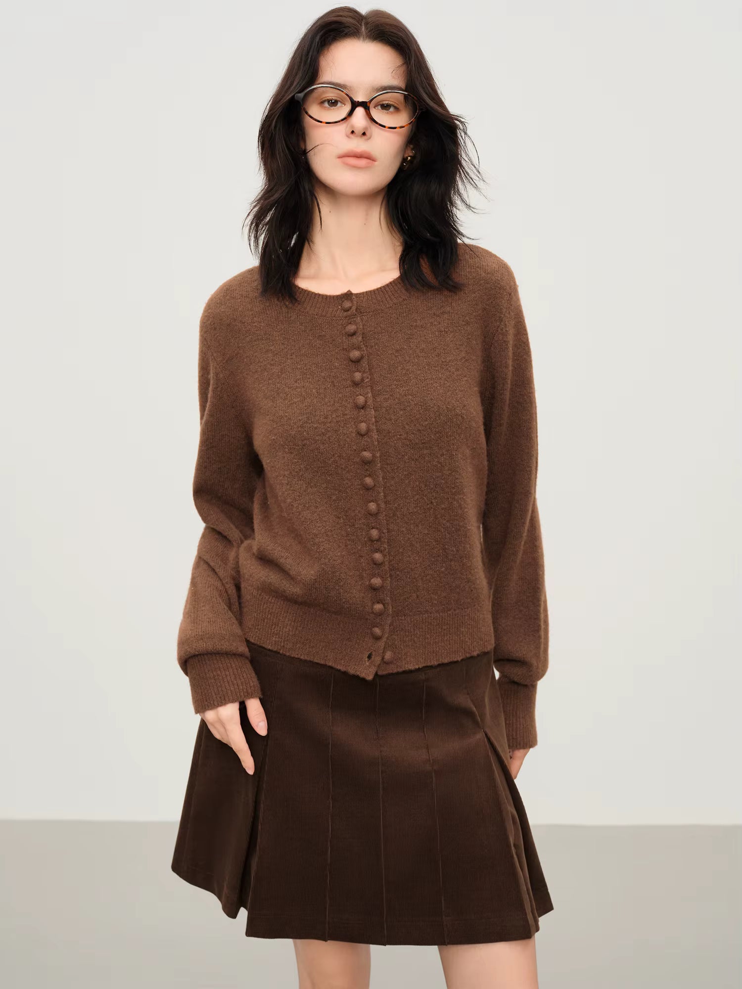 Autumn French Retro Round Neck Wool Blend Knit Cardigan Women 2025 Winter New Arrival Versatile Open Front Coatigan Chic