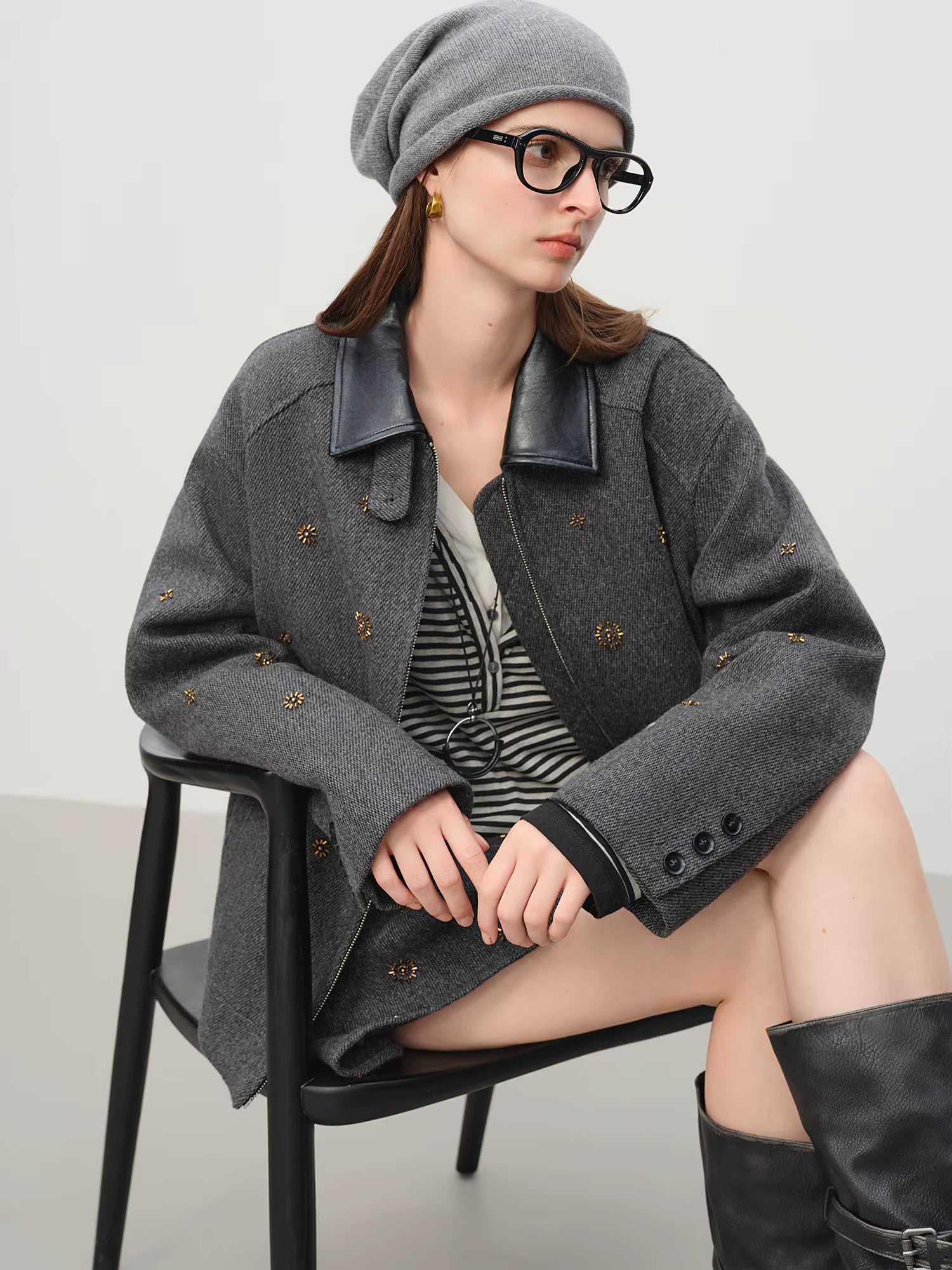 【Premium Series】Wool Embroidery Patchwork Tweed Coat Women 2025 Winter New Jacket Turn Down Collar