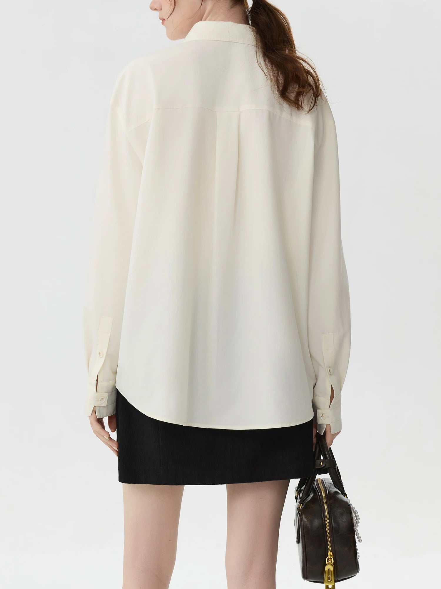 FSLE Women Beige Long Sleeve Shirts French Style Ruffle Drop Sleeve Commuter Shirt Office Lady 2024 Winter New Blouse 24FS14652