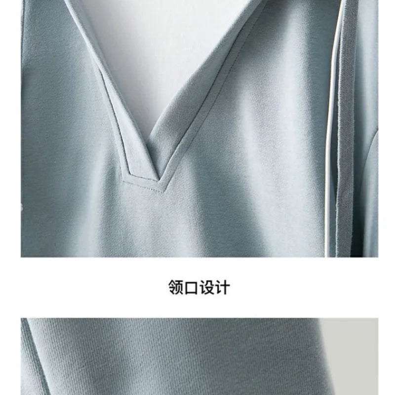 Women Spring Autumn Korean New Hooded Collar Pullover Fashion Design Fake 2-piece T-shirt Loose Large Versatile Long Sleeve Tops