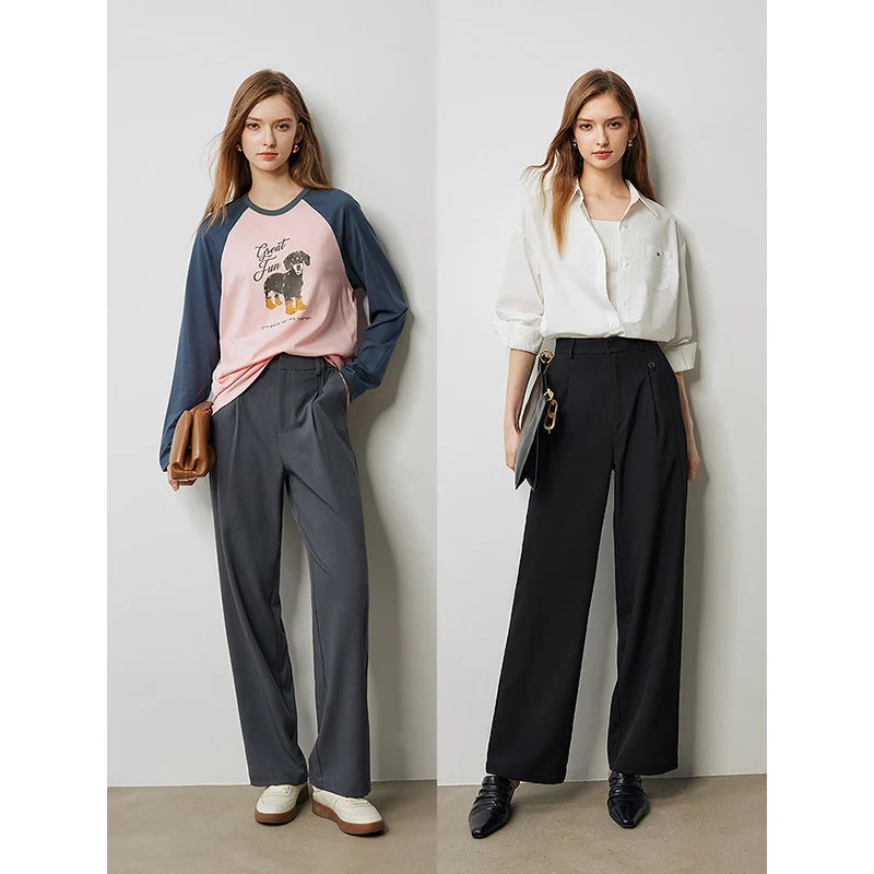 TOYOUTH Women Casual Pants 2024 Autumn New High Waist Straight Wide Leg Ankle Length Trousers