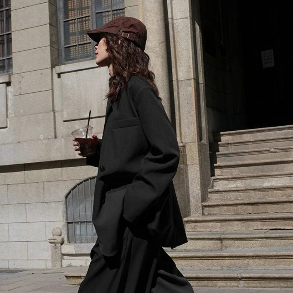 Over Solid Female Coats and Jackets Long Outerwear Women's Blazers Jacket Dress Loose Rred Clothing in Promotion on Outdoor Sale