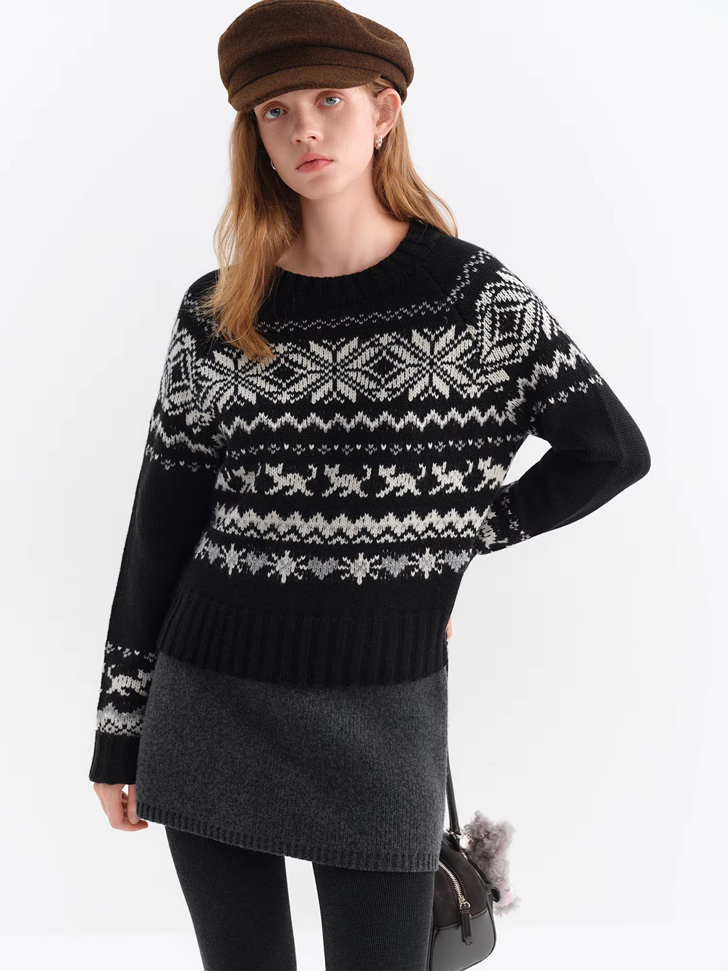 Christmas Sweater Fair Isle Cable Women Knit Sweater Crew Neck Pullover Winter Cozy Y2K Cottagecore Retro Patterned Jumper