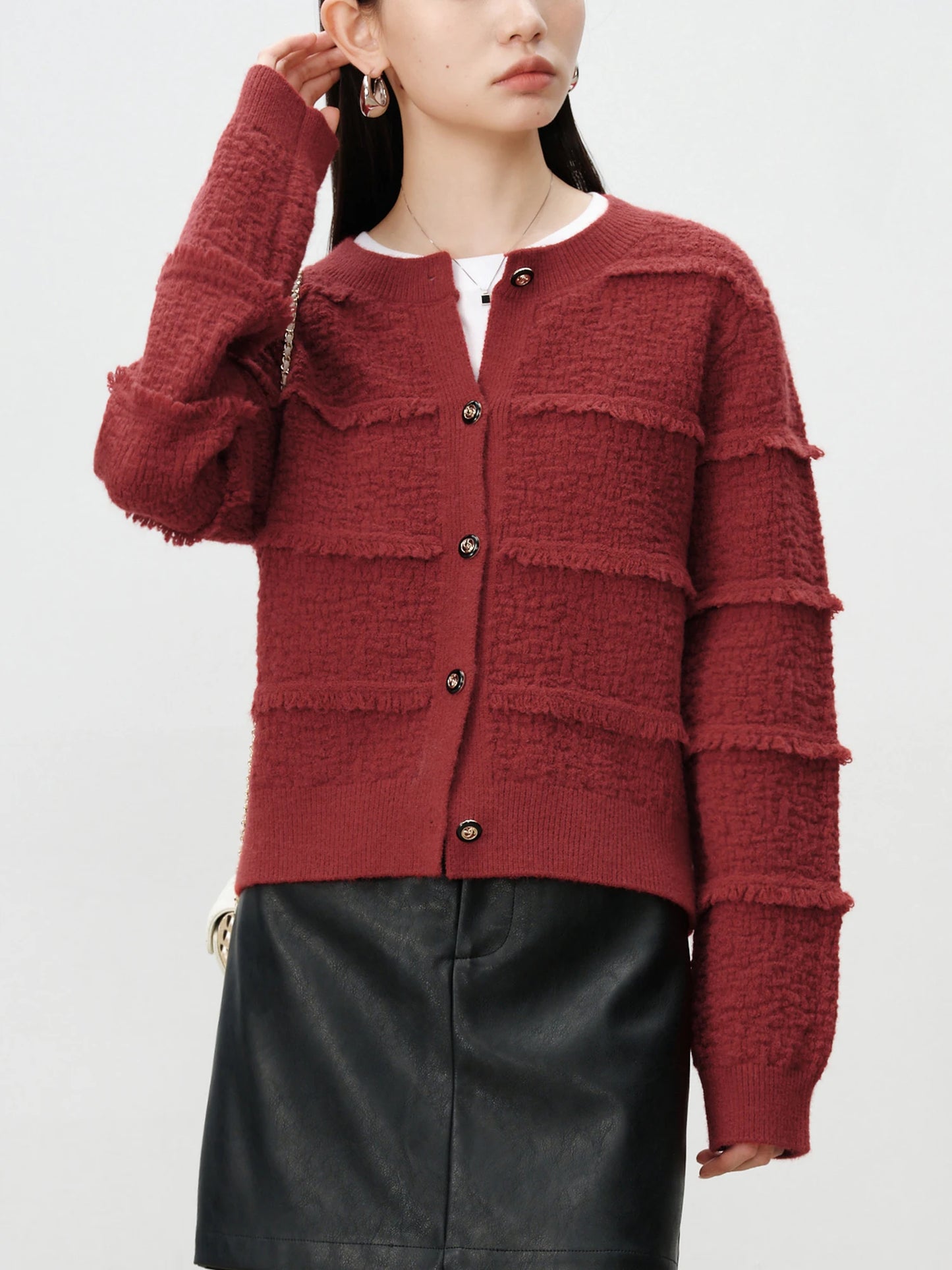 ZIQIAO Petite Size Retro Red Style Knitted Cardigan Jacket for Women 2024 Autumn Winter New Women Casual Loose Top 24ZQ94146