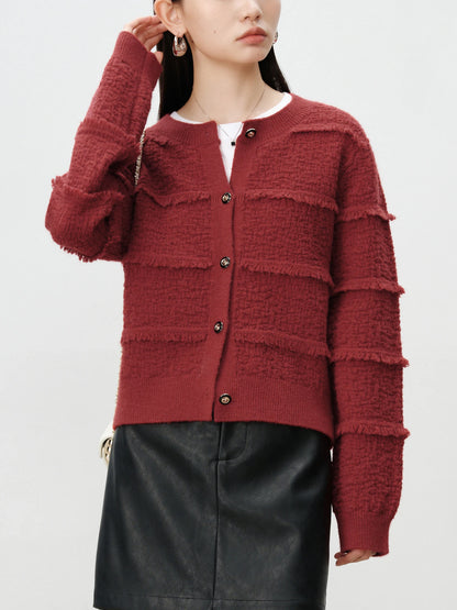 ZIQIAO Petite Size Retro Red Style Knitted Cardigan Jacket for Women 2024 Autumn Winter New Women Casual Loose Top 24ZQ94146