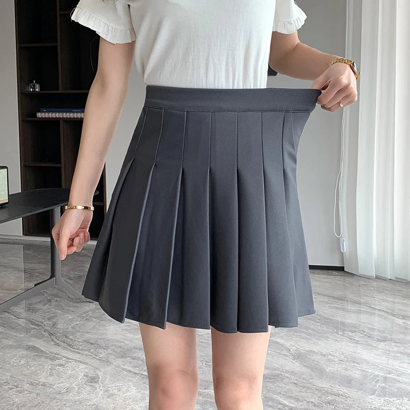 Elastic High Waist Pleated Skirt Woman Black Gray Short A-Line Skirts for Women 2023 Summer Jk Uniform Mini Skirt