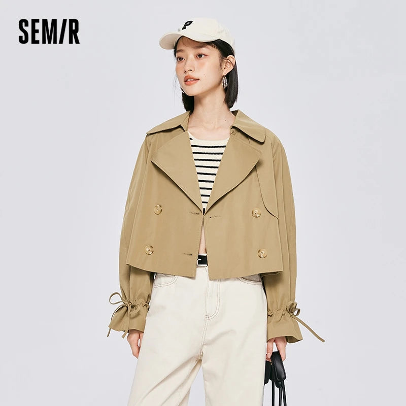 Semir Women Windbreaker Strench Short Khaki Loose Simple 2022 Autumn New Style Temperament Fashionable Coat Versatile Retro