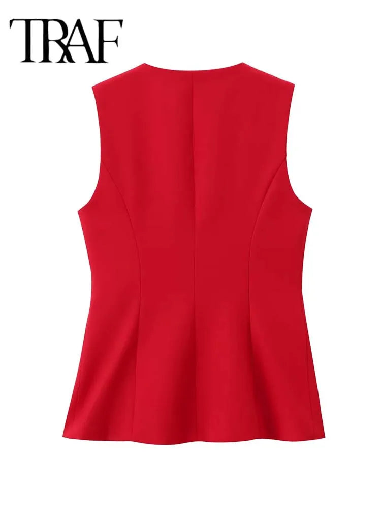 TRAF Women 2 Pieces Sets New Fashion Office Vest Top+Split Straight Leg Pants Women's Suit Formal Two Piece Set Women Outfit