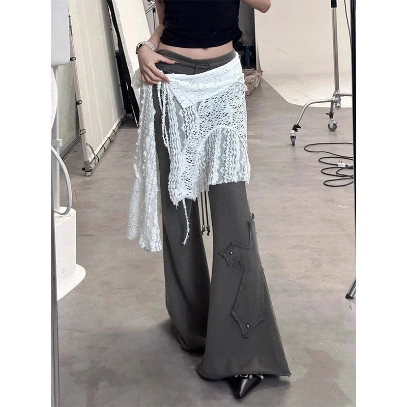 MEXZT Y2K Irregular Mini Skirts Women Harajuku Aesthetic White Lace Tulle Bandage Skirt Japanese Vintage Hollow Out Faldas New