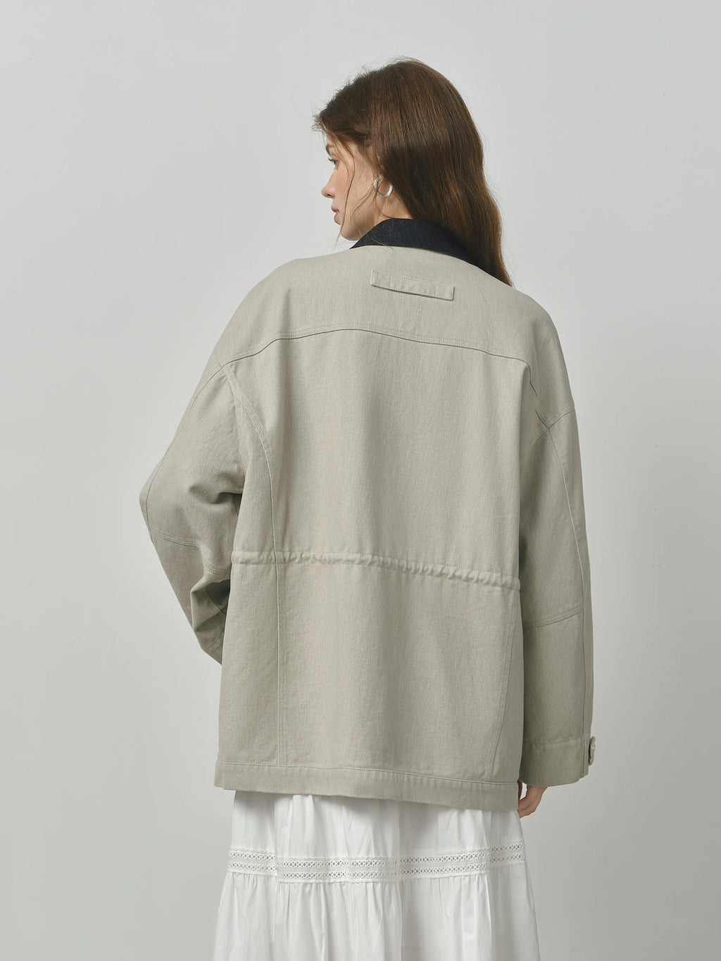 FSLE 2025 Women's Vintage Utility Jacket - Short Cropped Contrast Collar Autumn Casual Coat with Retro Design & Relaxed Fit