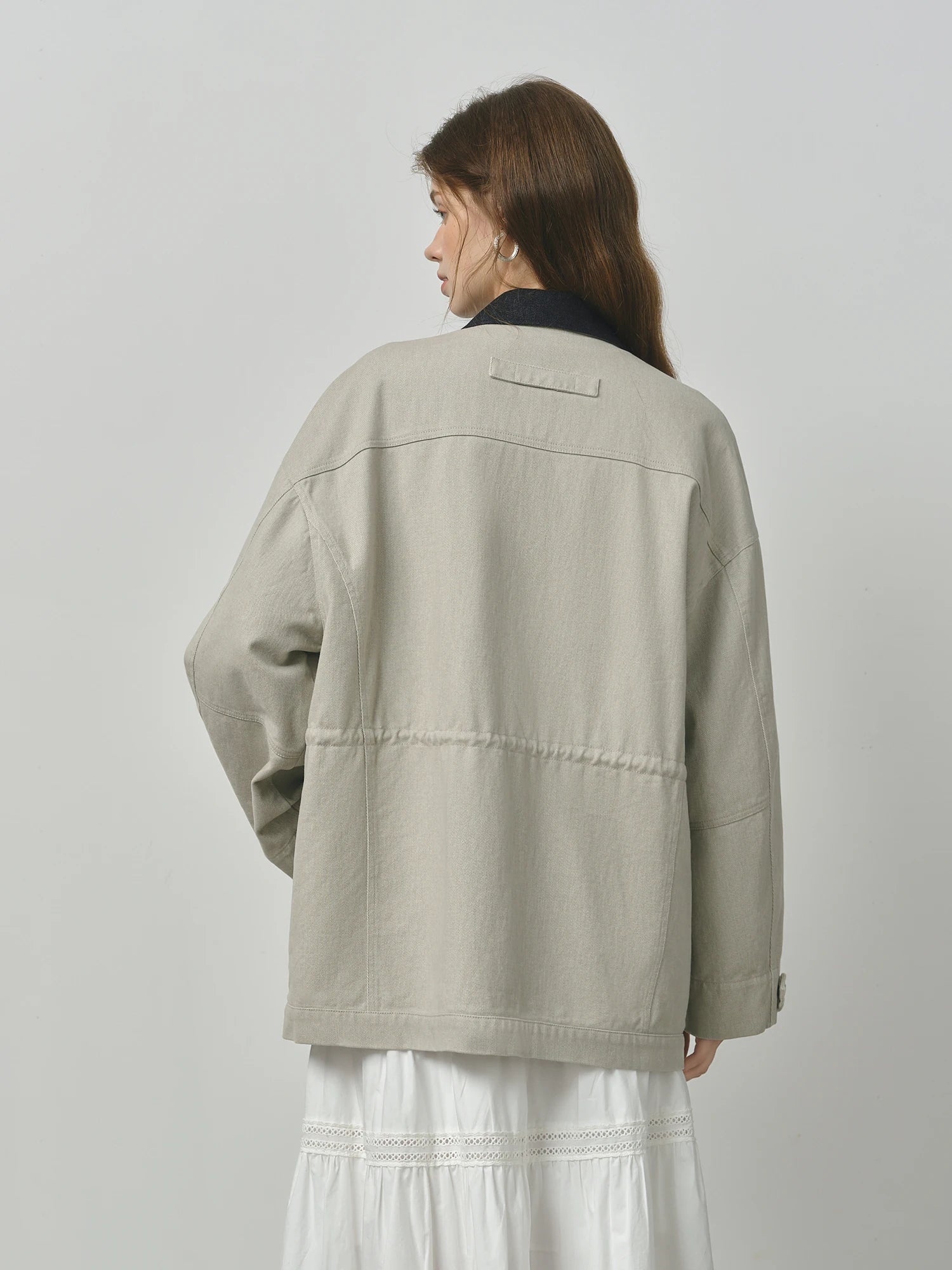 FSLE 2025 Women's Vintage Utility Jacket - Short Cropped Contrast Collar Autumn Casual Coat with Retro Design & Relaxed Fit
