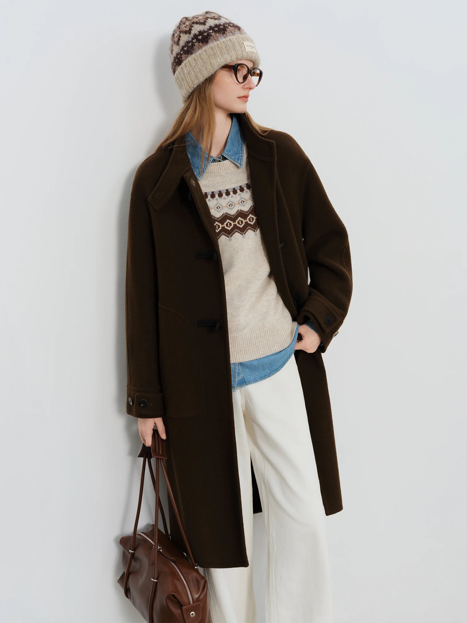 Crafty Studio Wool Coat for Petite Women with Horn Buttons, Standing Collar, and Double-Faced Design 2025 New