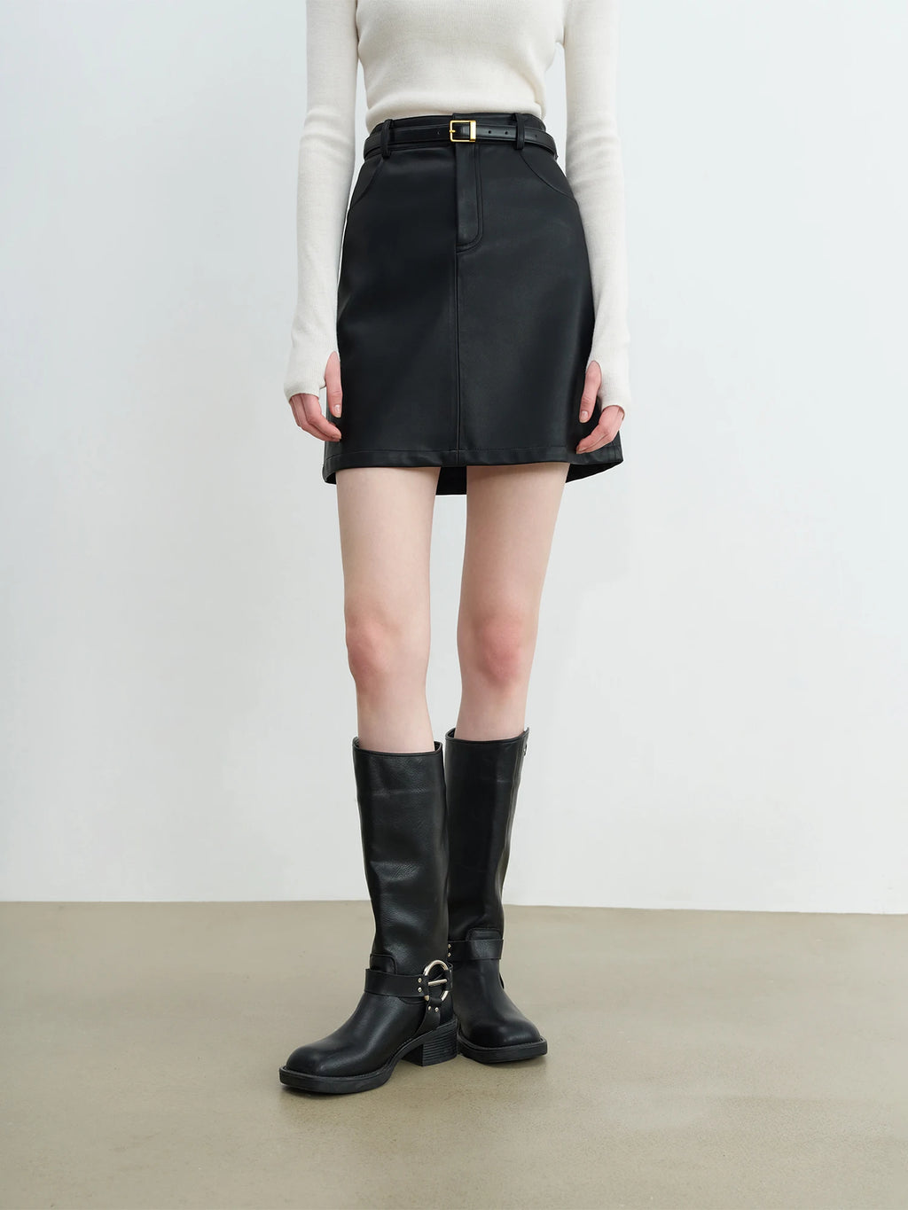 ZIQIAO Autumn 2025 Textured Vegan Coordinated Set - Cropped Hemline Mini Skirt & Jacket Architectural Cut Ladies Two Piece